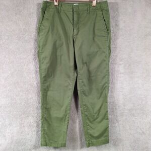 Gap Downtown Khaki Pants Womens 8 Olive Green Tapered Mid Rise Chinos Stretch